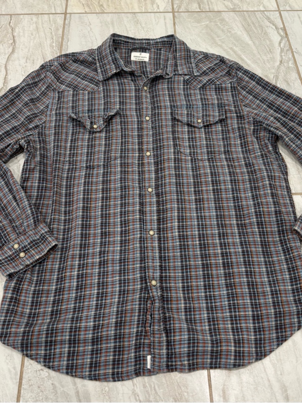 Mutula Weave Shirt Mens XL Blue Western Pearl Snap Plaid Long Sleeve Pockets